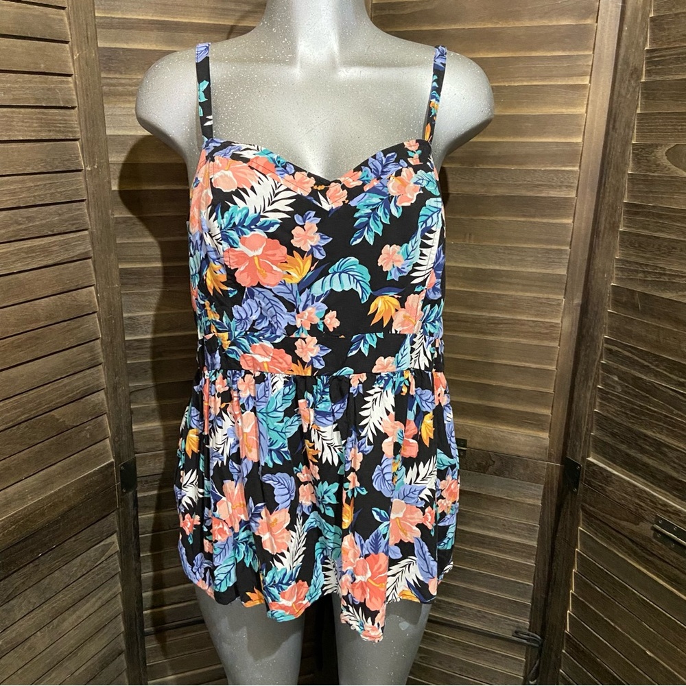 Torrid Hawaiian Floral Tank Top Coastal Beach Casual Size 2XL Stretch Summer